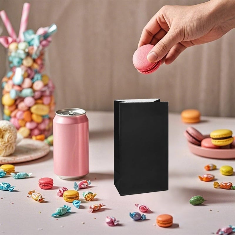 KEYYOOMY Mini Black Paper Bags Black Party Favor Bags Small Party Goodie Bag Paper Lunch Bag (24 CT, 3.5 X 2.4 X 7.1 In) - Image 3